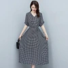 A high-end double crepe checkered long silk dress with a fashionable and elegant style from the 2022 spring/Summer collection counter Specification image